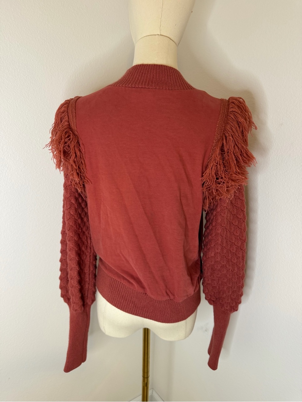 Anthropologie DOLAN Rust Fringed Sweater Bubble Quilted Size Small - Picture 8 of 8